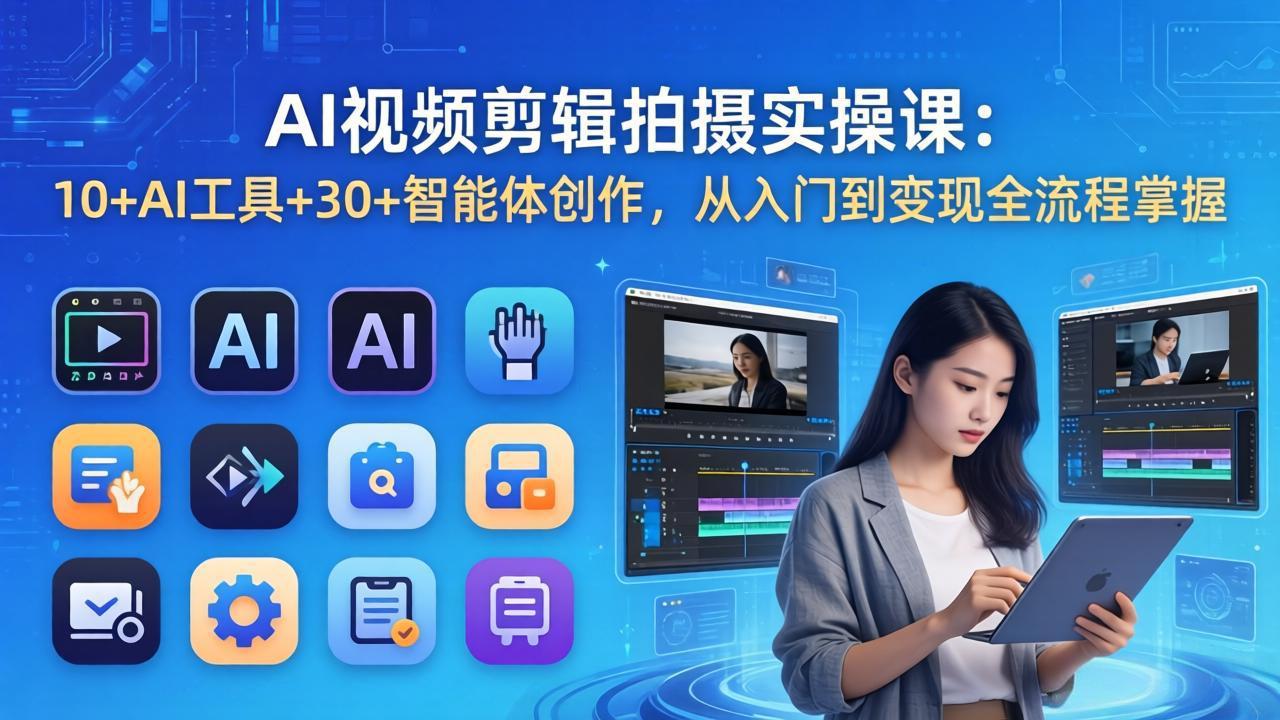 AI 视频剪辑拍摄实操课：10+AI工具+30+智能体创作，从入门到变现全流程掌握-聚力云网创
