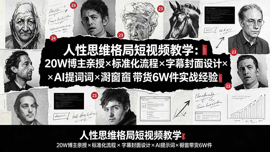 人性思维格局短视频教学:20W博主亲授×标准化流程×字幕封面设计×AI提示词×橱窗带货6W件实战经验-聚力云网创