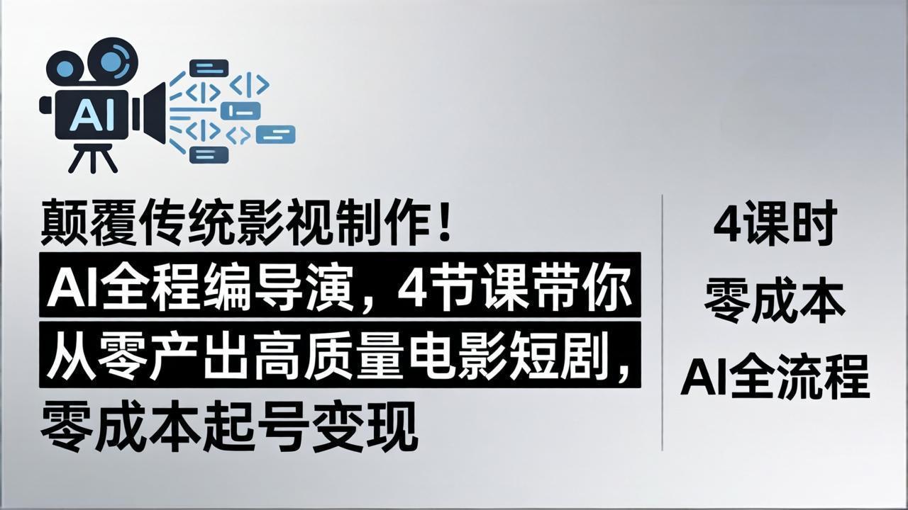 颠覆传统影视制作！AI全程编导演，4节课带你从零产出高质量电影短剧，零成本起号变现-聚力云网创