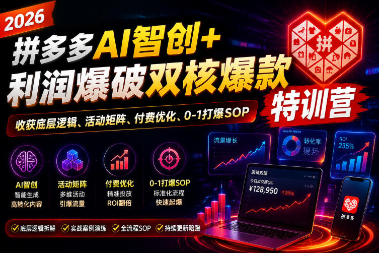 2026拼多多AI智创+利润爆破双核爆款特训营，收获底层逻辑、活动矩阵、付费优化、0-1打爆SOP(更新0727)-聚力云网创