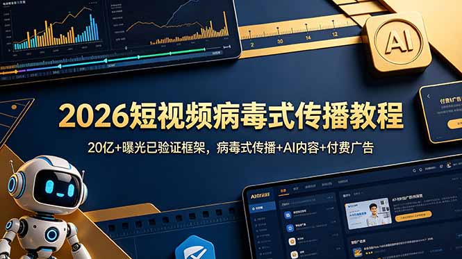 2026短视频病毒式传播教程:20亿+曝光已验证框架,病毒式传播+AI内容+付费广告-聚力云网创