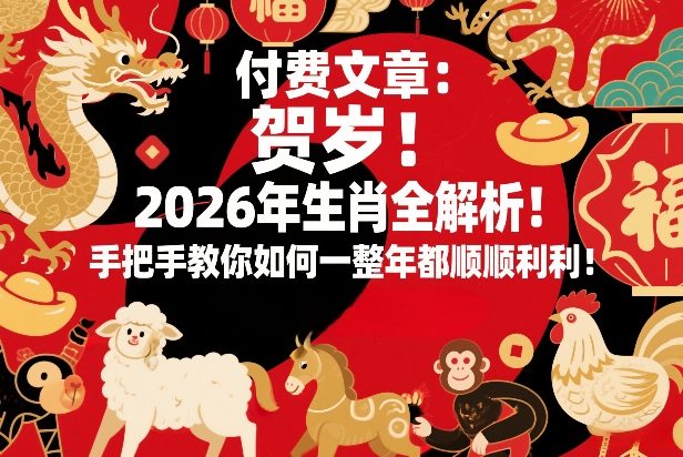 付费文章：贺岁！2026年生肖全解析！手把手教你如何一整年都顺顺利利！-聚力云网创