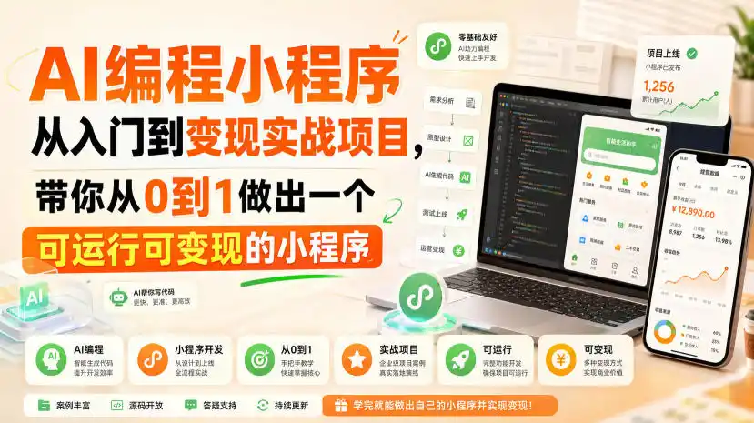 AI编程小程序从入门到变现实战项目,带你从0到1做出一个可运行可变现的小程序-聚力云网创