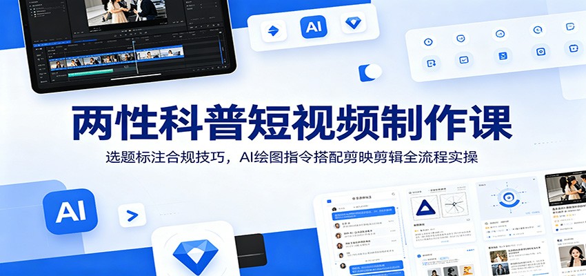 两性科普短视频制作课：选题标注合规技巧，AI绘图指令搭配剪映剪辑全流程实操-聚力云网创