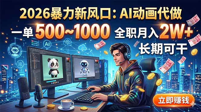 2026暴力新风口:AI动画代做,一单500~1000,全职月入2W+,长期可干-聚力云网创