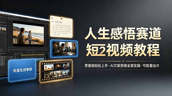 人生感悟赛道短视频教程，零基础轻松上手，AI文案剪辑全套实操可批量出片-聚力云网创