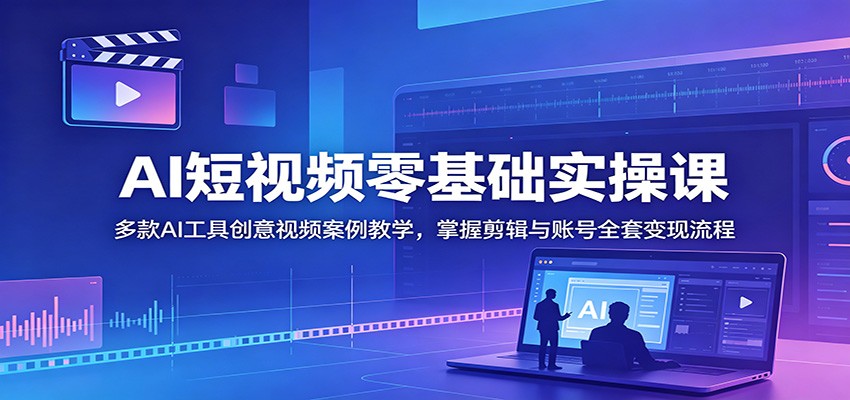 AI短视频零基础实操课：多款AI工具创意视频案例教学，掌握剪辑与账号全套变现流程-聚力云网创