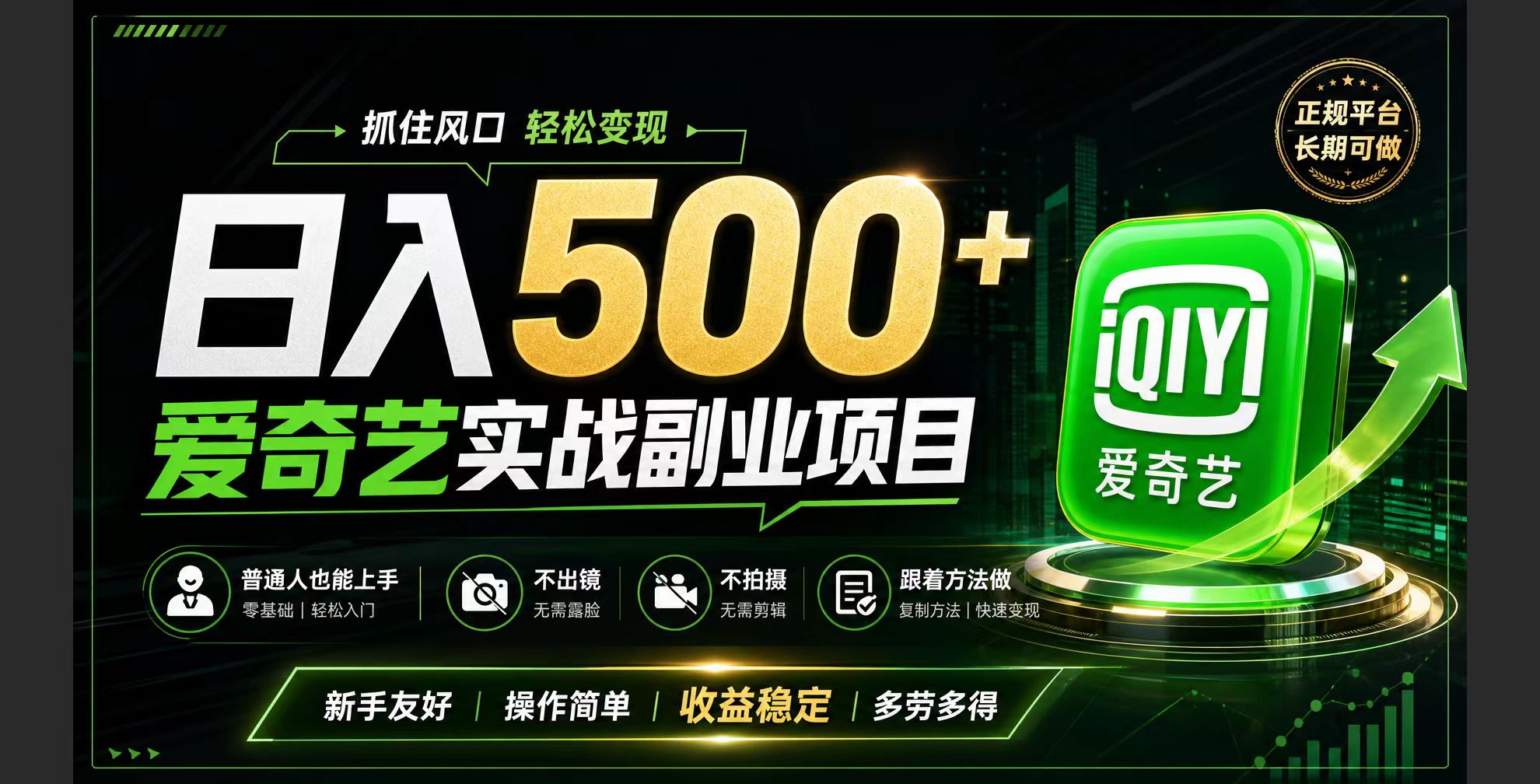 普通人必做的爱奇艺赛道变现!稳定日500+,翻身的机会真来了!抓住风口！-聚力云网创