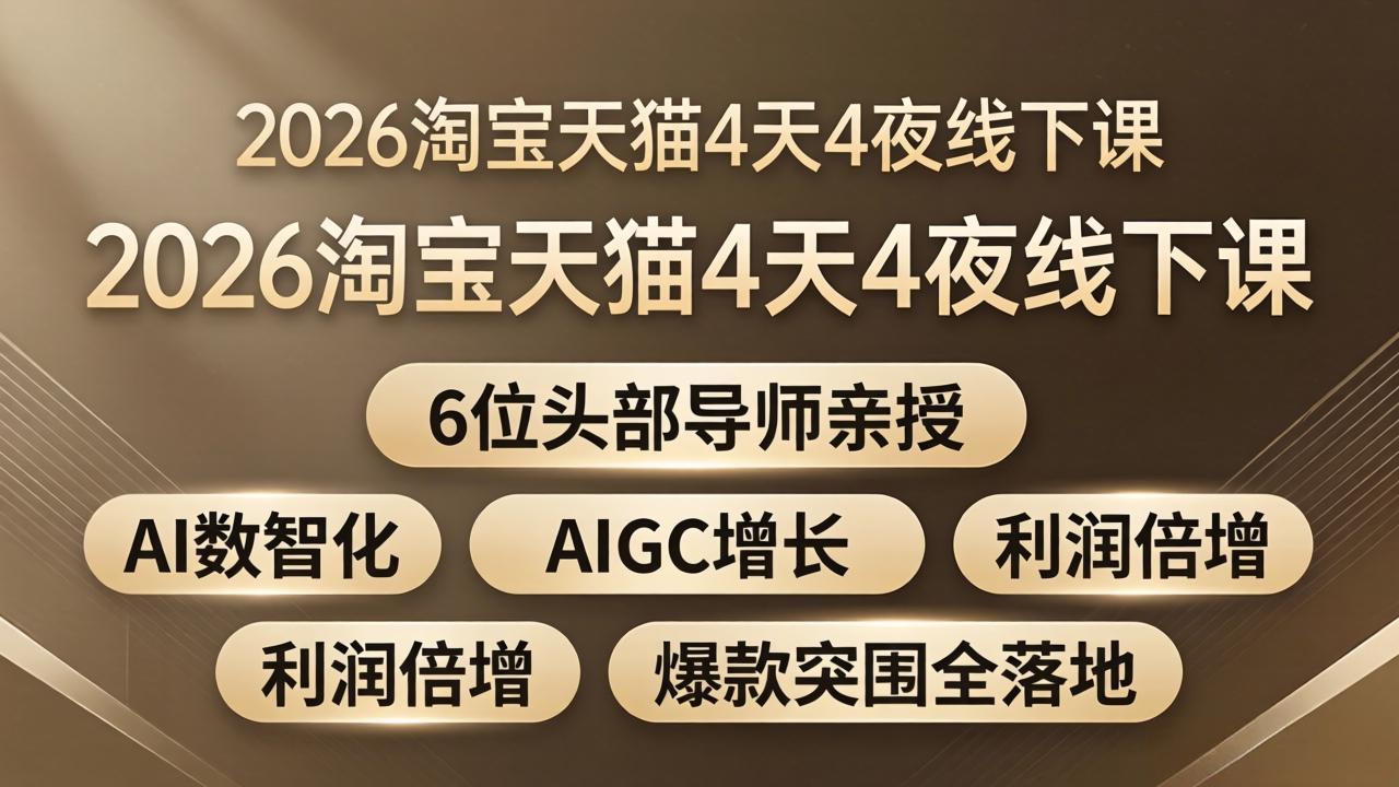 2026淘宝天猫4天4夜线下课：6位头部导师亲授，AI数智化+AIGC增长+利润倍增+爆款突围全落地-聚力云网创