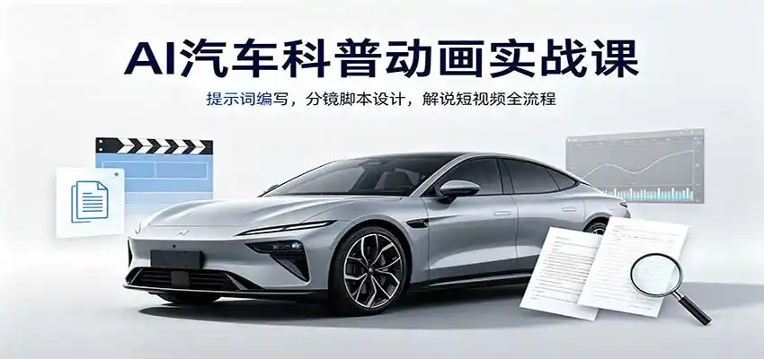AI汽车科普动画实战课：提示词编写，分镜脚本设计，解说短视频全流程-聚力云网创