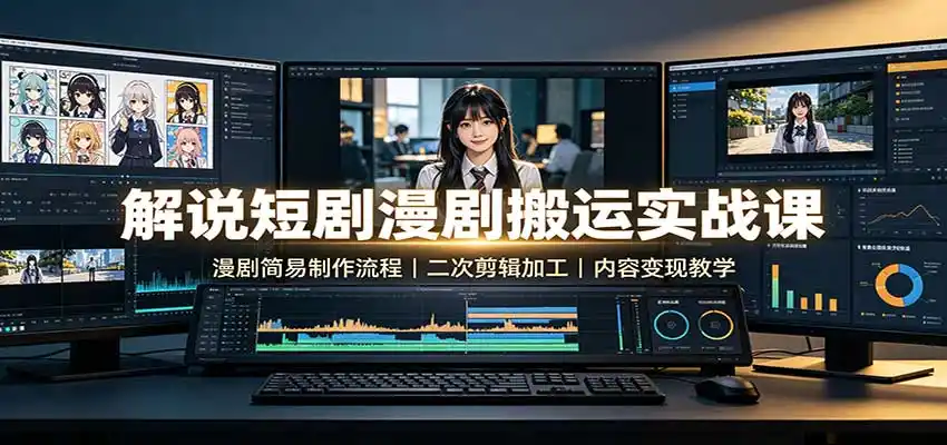 解说短剧漫剧搬运实战课:漫剧简易制作流程,二次剪辑加工,内容变现教学-聚力云网创