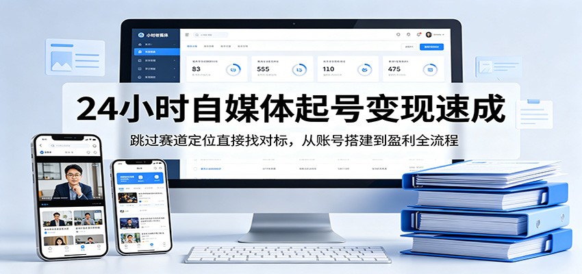 24小时自媒体起号变现速成，跳过赛道定位直接找对标，从账号搭建到盈利全流程-聚力云网创