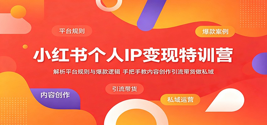 小红书个人IP变现特训营：解析平台规则与爆款逻辑，手把手教内容创作引流带货做私域-聚力云网创