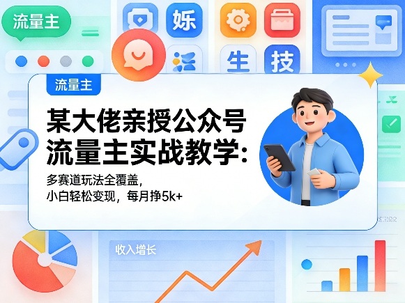 某大佬亲授公众号流量主实战教学:多赛道玩法全覆盖,小白轻松变现,每月多挣5k+-聚力云网创