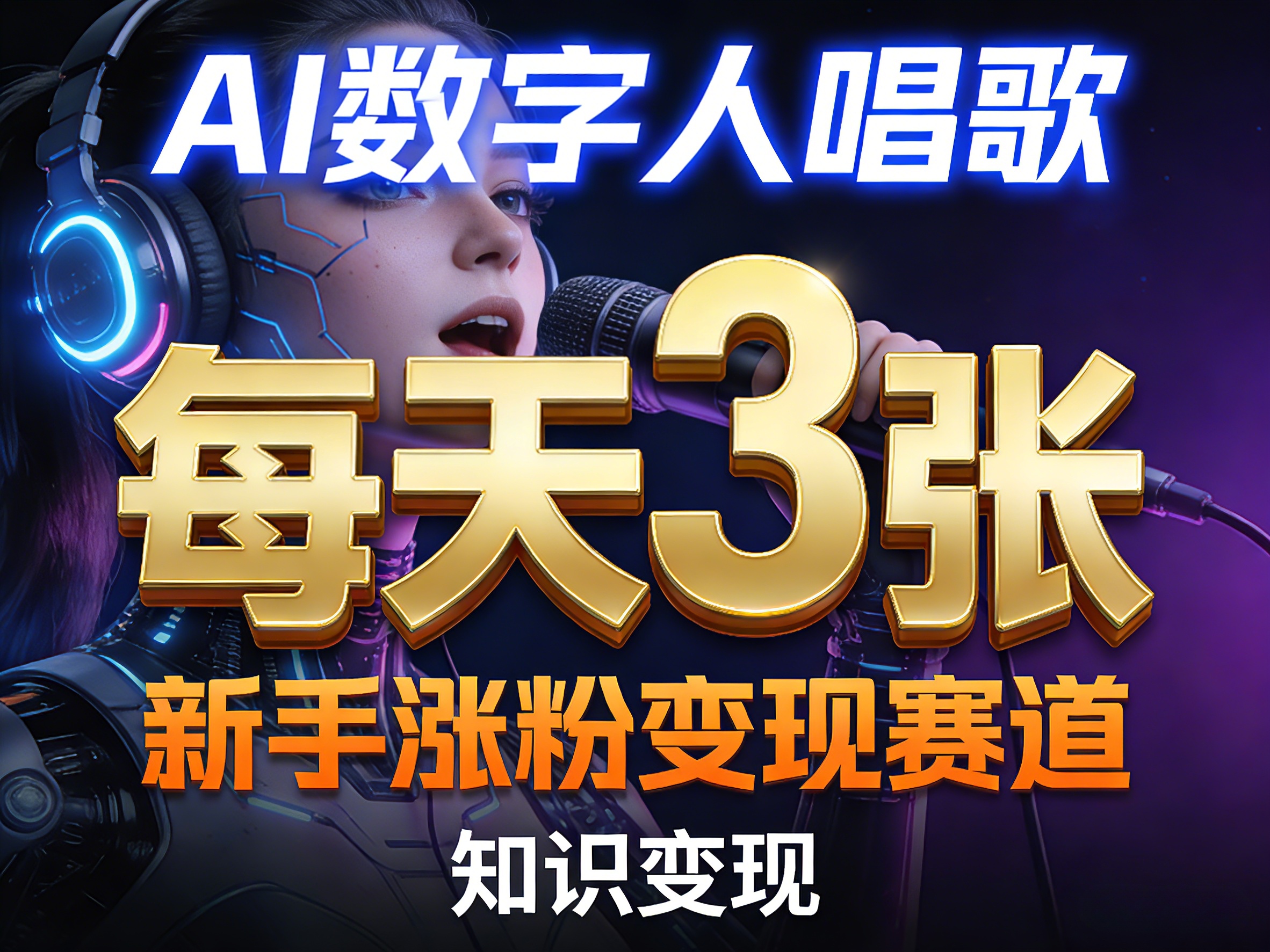 AI数字人唱歌，新手涨粉变现赛道，每天3张和知识付费，副业必备-聚力云网创