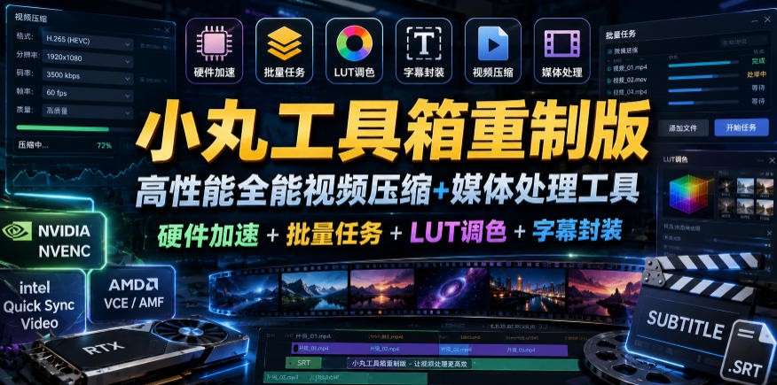 小丸工具箱重制版–高性能全能视频压缩+媒体处理工具｜硬件加速+批量任务+LUT调色+字幕封装-聚力云网创
