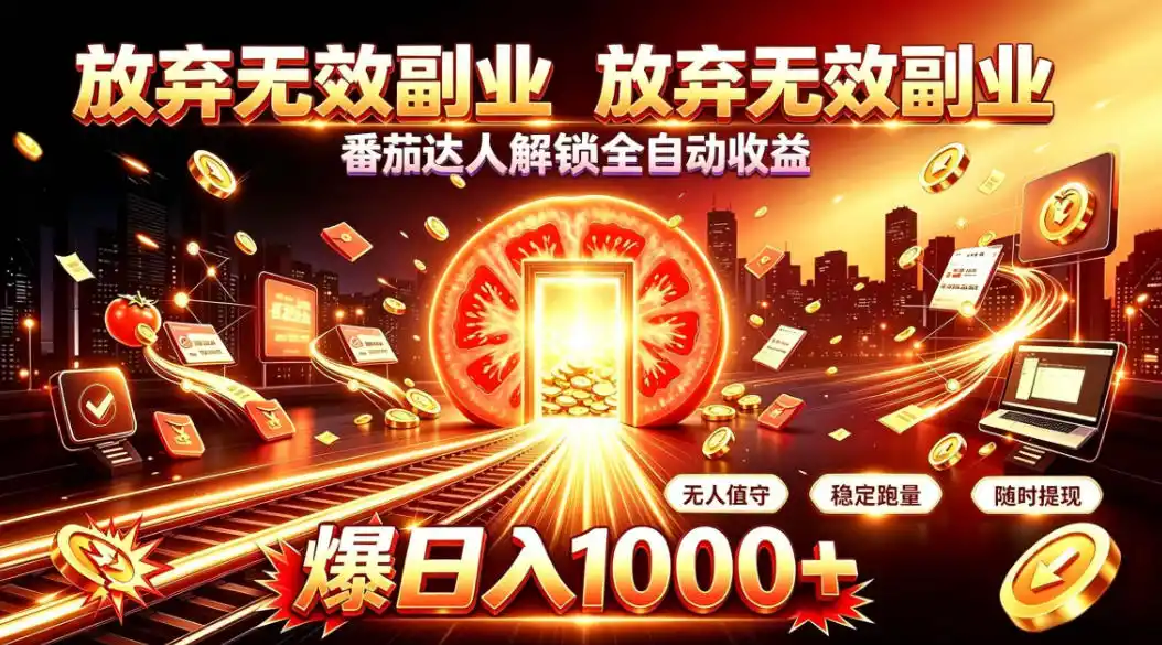 放弃无效副业，番茄达人解锁全自动收益，日入1k+，门槛最低的线上轻资产项目【揭秘】-聚力云网创