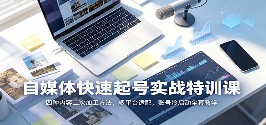 自媒体快速起号实战特训课:四种内容二次加工方法,多平台适配,账号冷启动全套教学-聚力云网创