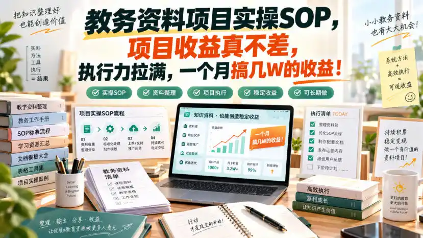 教务资料项目实操SOP，项目收益真不差，执行力拉满，一个月搞几W的收益-聚力云网创