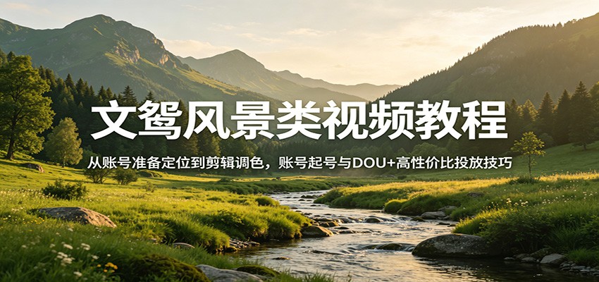 文鸳风景类视频教程：从账号准备定位到剪辑调色，账号起号与DOU+高性价比投放技巧-聚力云网创