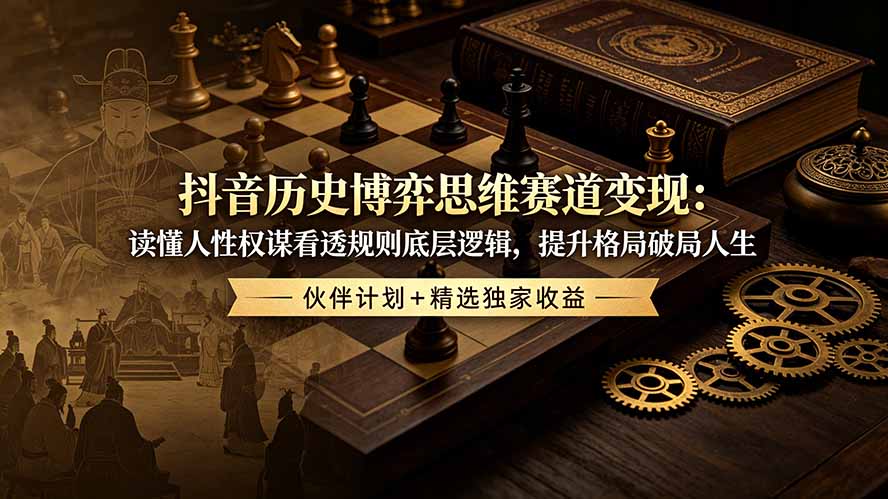 抖音历史博弈思维赛道变现：读懂人性权谋看透规则底层逻辑，提升格局破局人生，伙伴计划+精选独家收益-聚力云网创
