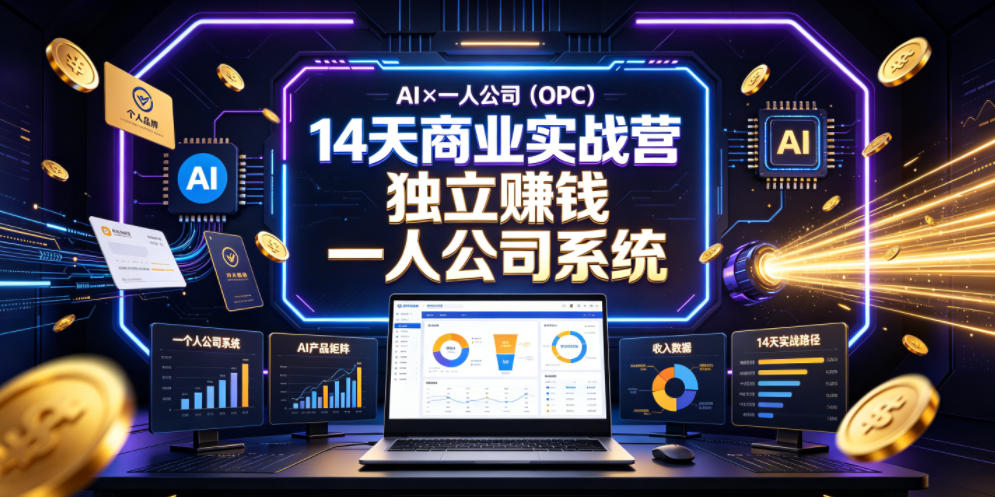 AI×一人公司(OPC)14天商业实战营，用AI帮你搭建一个属于你自己的、能独立賺钱的一人公司系统-聚力云网创