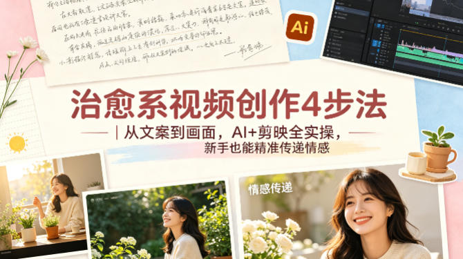 治愈系视频创作4步法|从文案到画面,AI+剪映全实操,新手也能精准传递情感-聚力云网创