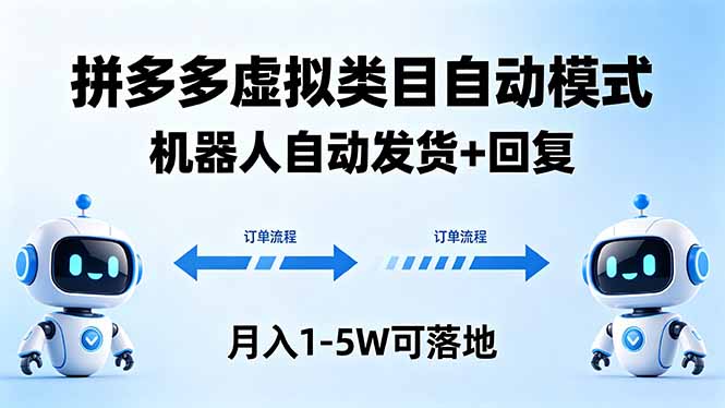 多多虚拟类目自动模式,机器人自动发货 + 回复,月入 1-5W 可落地-聚力云网创