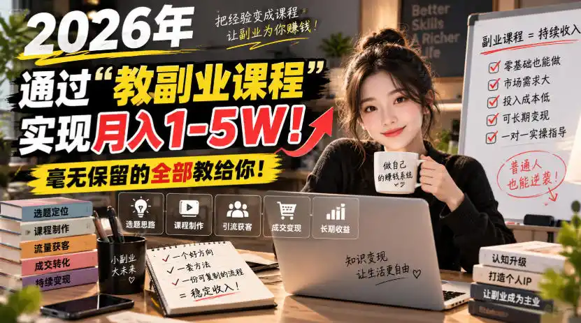2026年通过“教副业课程”实现月入1-5W!毫无保留的全部教给你!【揭秘】-聚力云网创