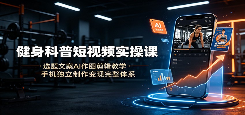 健身科普短视频实操课：选题文案AI作图剪辑教学，手机独立制作变现完整体系-聚力云网创