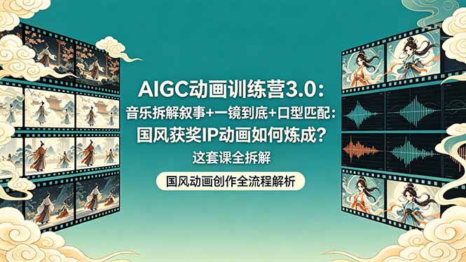AIGC动画训练营3.0：音乐拆解叙事+一镜到底+口型匹配：国风获奖IP动画如何炼成？这套课全拆解-聚力云网创