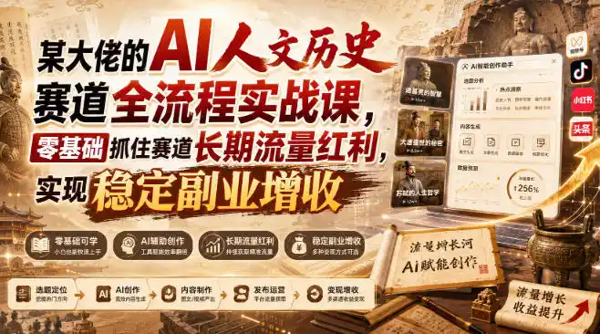 某大佬的AI人文历史赛道全流程实战课，零基础抓住赛道长期流量红利，实现稳定副业增收(更新)-聚力云网创
