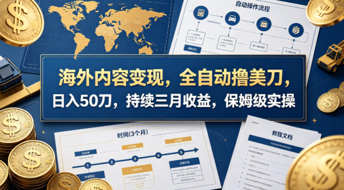 海外内容变现，全自动撸美刀，日入50刀，持续三月收益，保姆级实操【揭秘】-聚力云网创