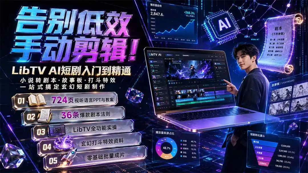 告别低效手动剪辑！LibTV AI短剧入门到精通，小说转剧本方法，故事板打斗特效一站式搞定玄幻短剧制作-聚力云网创