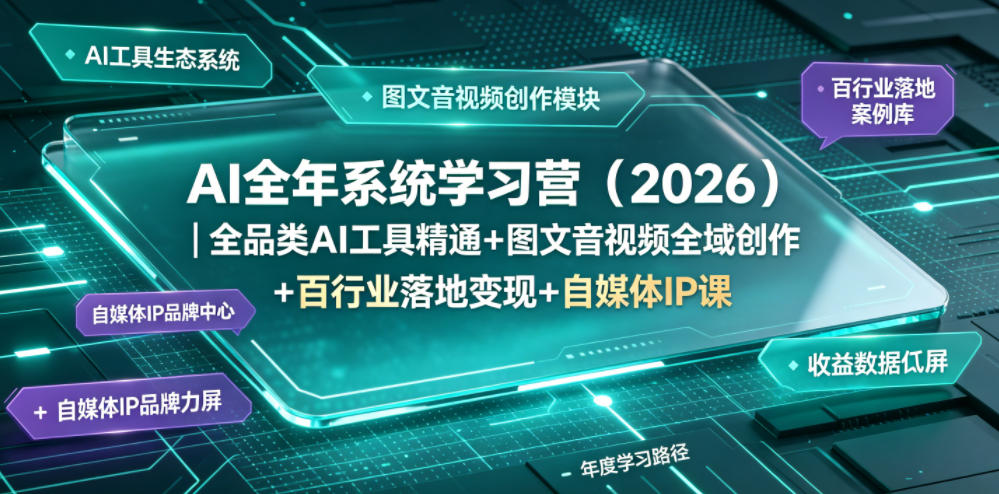 AI全年系统学习营(2026)｜全品类AI工具精通+图文音视频全域创作+百行业落地变现+自媒体IP打造年度进阶大课-聚力云网创