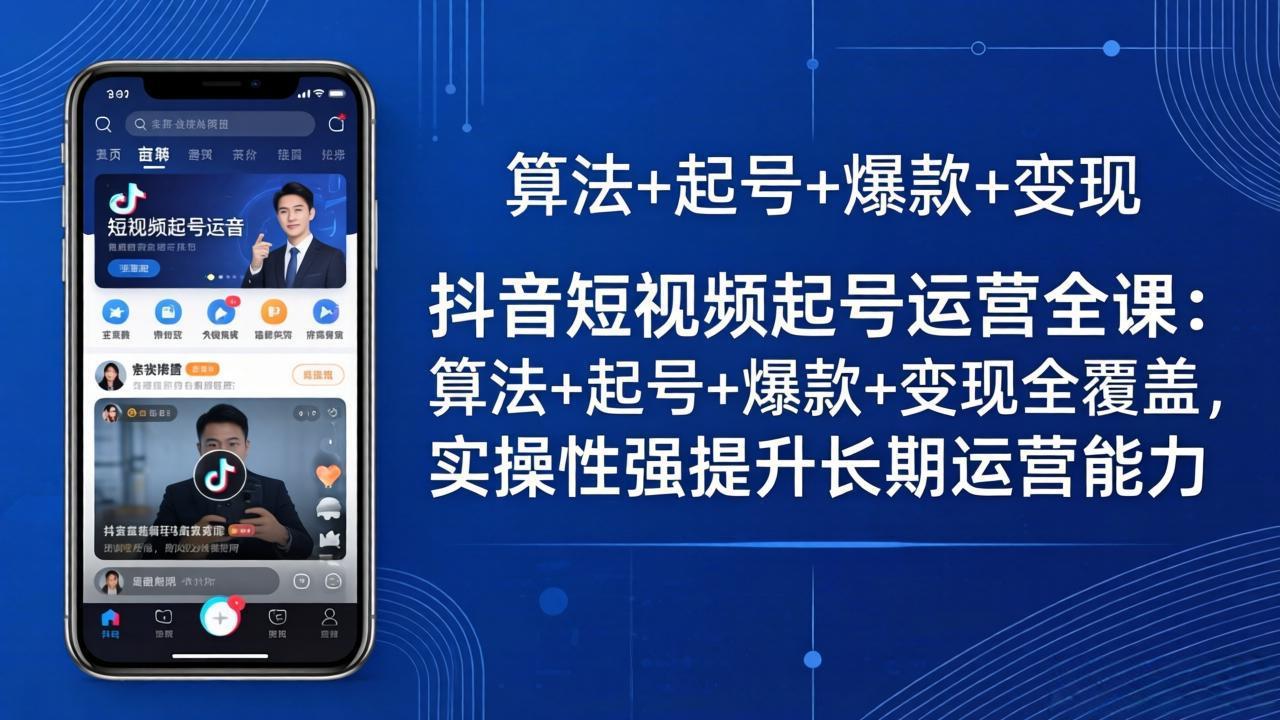 抖音短视频起号运营全课：算法+起号+爆款+变现全覆盖，实操性强提升长期运营能力-聚力云网创