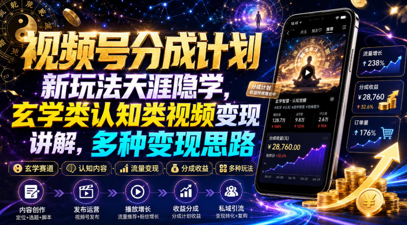 视频号分成计划新玩法天涯隐学,玄学类认知类视频变现讲解,多种变现思路