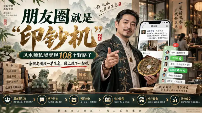 朋友圈就是“印钞机”，风水师私域变现108个野路子，一条朋友圈换一单生意，线上线下一起吃【文档】-聚力云网创