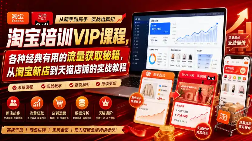 淘宝培训VIP课程,各种经典有用的流量获取秘籍,从淘宝新店到天猫店铺的实战教程(更新08月20日)-聚力云网创