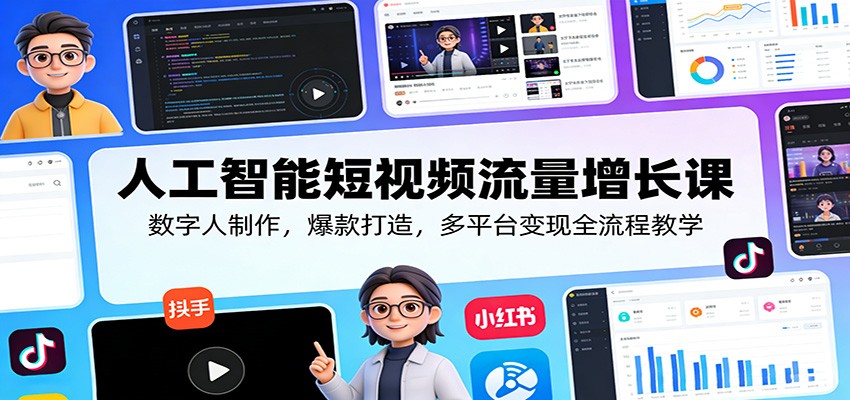 人工智能短视频流量增长课：数字人制作，爆款打造，多平台变现全流程教学-聚力云网创