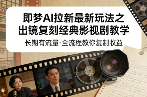 即梦AI拉新最新玩法之出镜复刻经典影视剧教学,长期有流量,全流程教你复制收益-聚力云网创