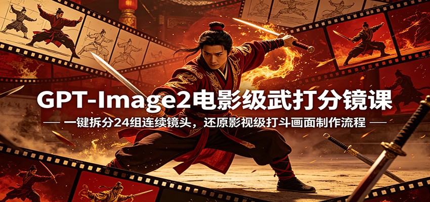 GPT-Image2电影级武打分镜课：一键拆分24组连续镜头，还原影视级打斗画面制作流程-聚力云网创