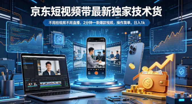京东短视频带货最新独家技术，不用拍视频不用直播，2分钟一条爆款视频，操作简单，日入1k+【揭秘】-聚力云网创