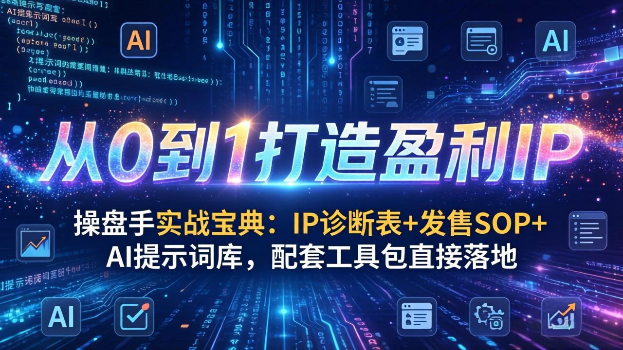 操盘手实战宝典：IP诊断表+发售SOP+AI提示词库，配套工具包直接落地，从0到1打造盈利IP-聚力云网创