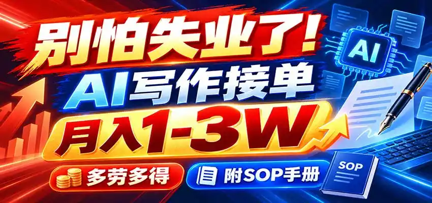 别怕失业了！AI写作接单月入1-3W，多劳多得，附SOP手册-聚力云网创