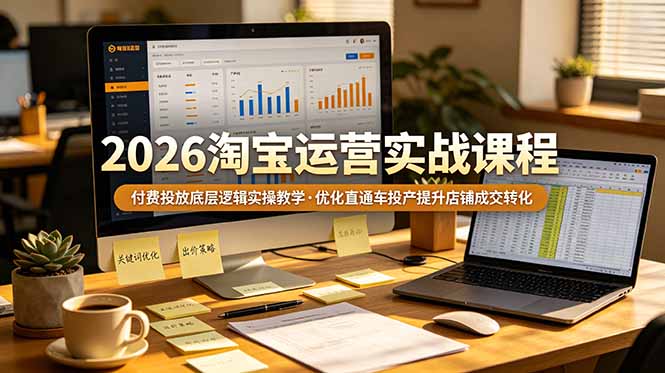 2026 淘宝运营实战课程，付费投放底层逻辑实操教学，优化直通车投产提升店铺成交转化-聚力云网创