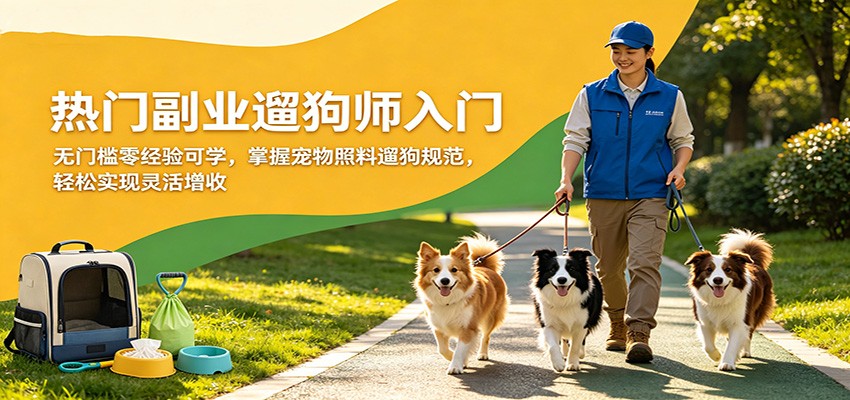 热门副业遛狗师入门，无门槛零经验可学，掌握宠物照料遛狗规范，轻松实现灵活增收-聚力云网创