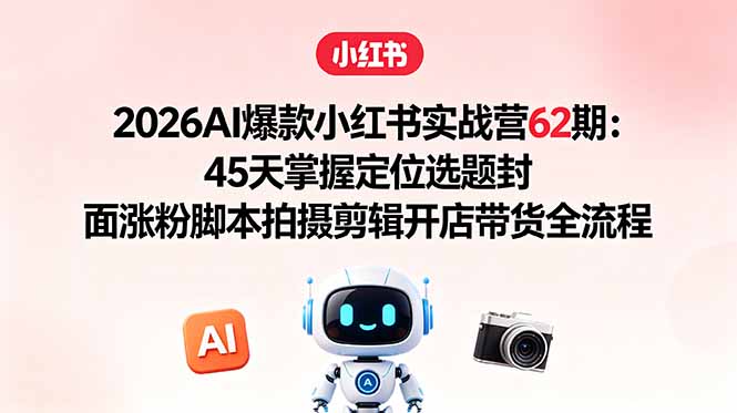 2026AI爆款小红书实战营62期:45天掌握定位选题封面涨粉脚本拍摄剪辑开店带货全流程-聚力云网创