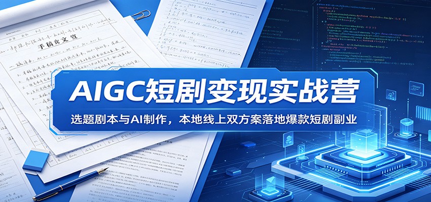 AIGC短剧变现实战营：选题剧本与AI制作，本地线上双方案落地爆款短剧副业-聚力云网创