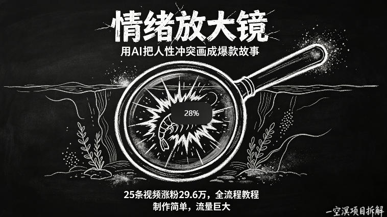 AI制作“情绪放大镜“视频，25条视频涨粉29.6W粉，流量巨大，制作简单，全流程教程-聚力云网创